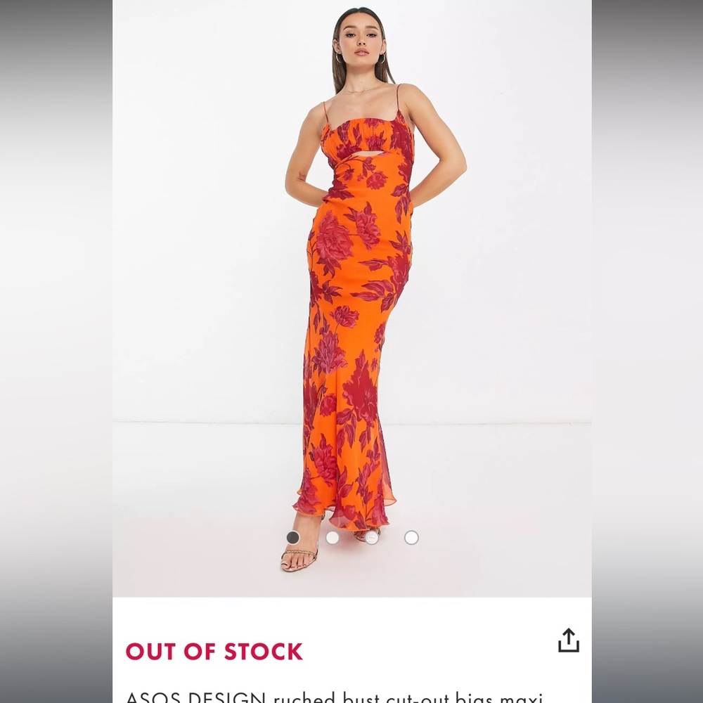 ASOS ruched bust cut-out bias maxi dress in orange floral print